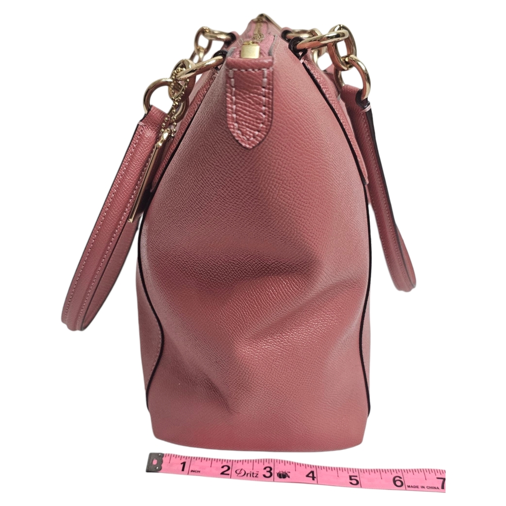 Coach Ava Pink Red Crossgrain Leather Tote with Gold Accents - Picture 8 of 9